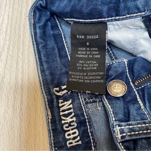 Rockin C Pink Cross Embroidered Pocket Western Bootcut Blue Jeans Girl’s Size 8 - Picture 7 of 13